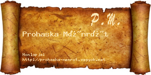 Prohaska Ménrót névjegykártya